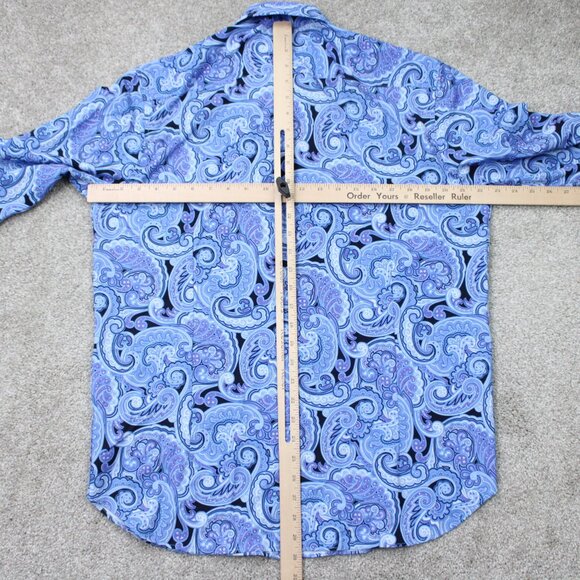Construct Flip Cuff Shirt Mens Medium 15-15 1/2 Blue Floral 4 Way Stretch L/S - Picture 10 of 13